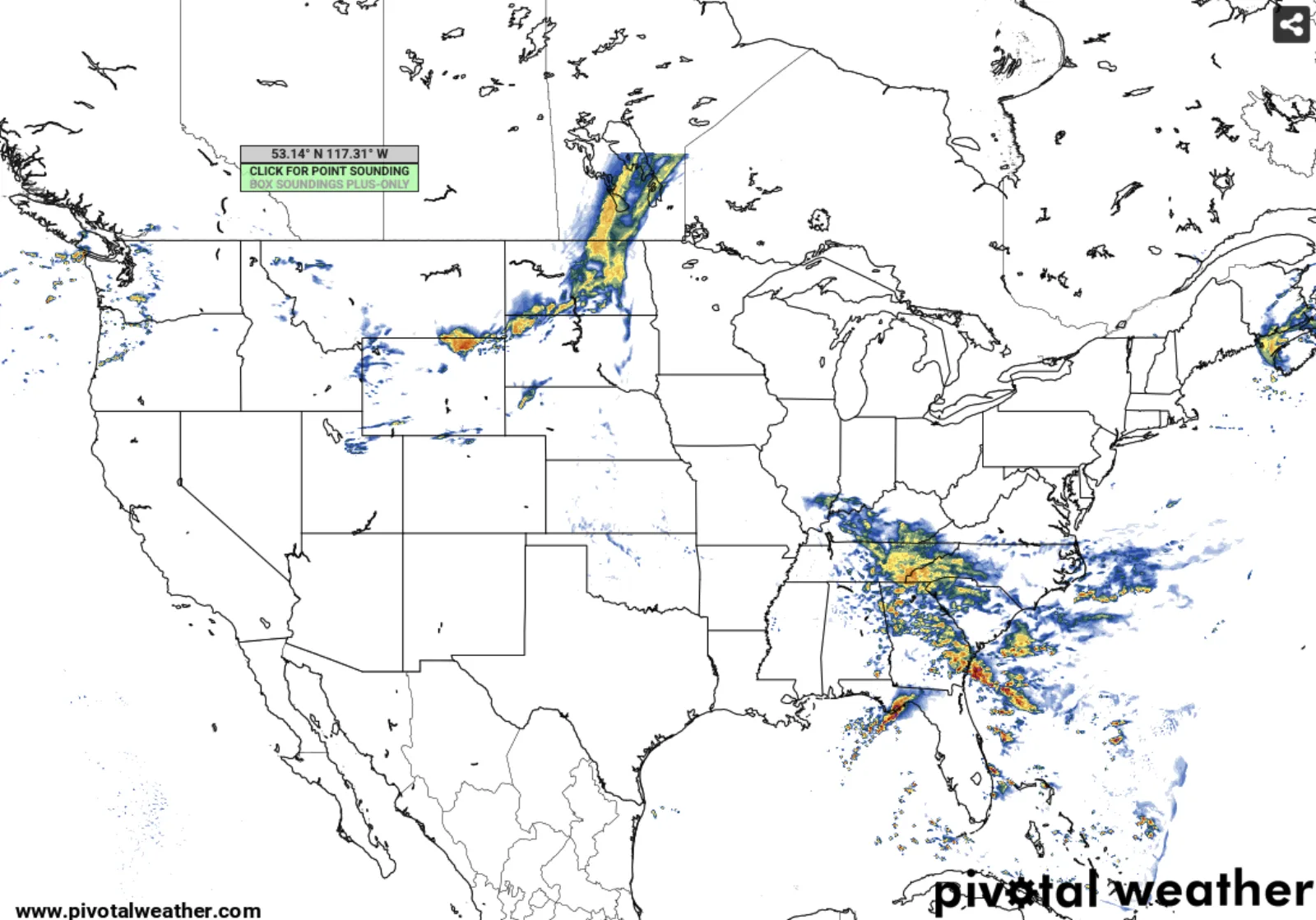 Reference weather radar showing rain over Nova Scotia