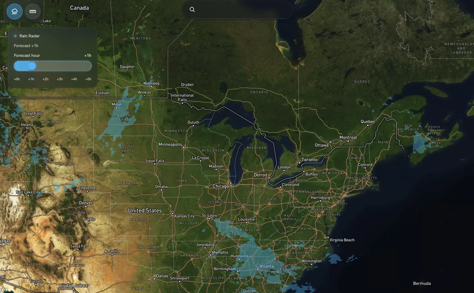 Lawnlite's radar showing the same rain drawn slightly too far north