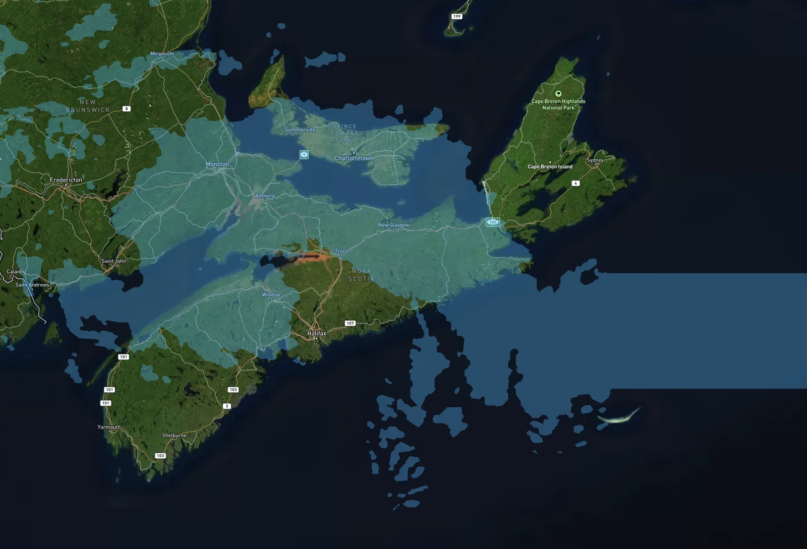 Radar near the edge of the map stretched into long horizontal bars